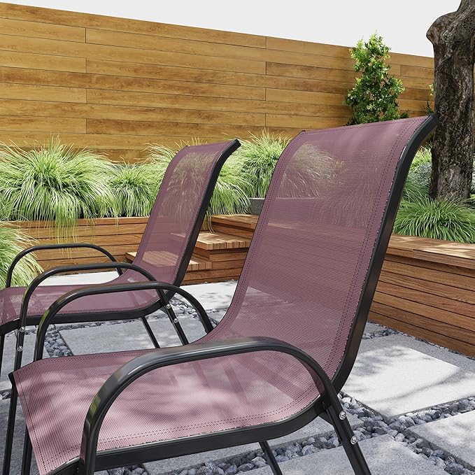 Outsunny Outdoor Dining Chairs Set of 4, Stackable Patio Dining Chairs, High Back Outdoor Patio Chairs with Breathable Mesh Seat, Metal Frame for Garden Lawn Backyard, Brown