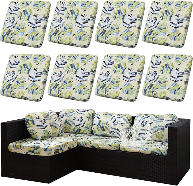 8Pcs Outdoor Cushion Covers, Patio Cushion Covers,Stretch Elastic Slipcovers, Replacement Washable & Reusable Furniture Protector for Patio Couch (Yellow Maple-Pattern,Cover Only)