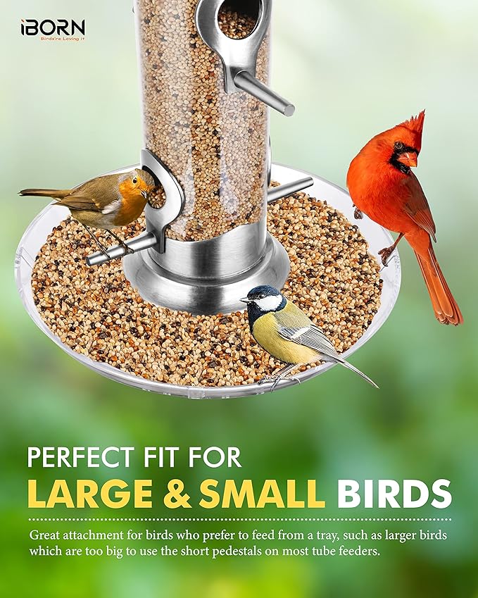 iBorn Bird Feeders Seed Catcher for Outside Hanging 6 Port Bird Feeder for Cardinal Birds Aluminium Metal,Brushed Nickle Finishing 14 Inch 6 Port (Seed is not Included)