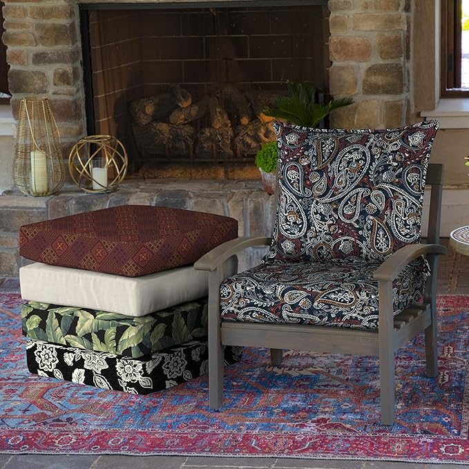 Arden Outdoor Deep Seat Cushion Set, 24 in x 24 in, Weather-Proof, Rain-Proof, Fade Resistant Patio Cushion for Chair, Sofa, and Couch Navy Palmira Paisley