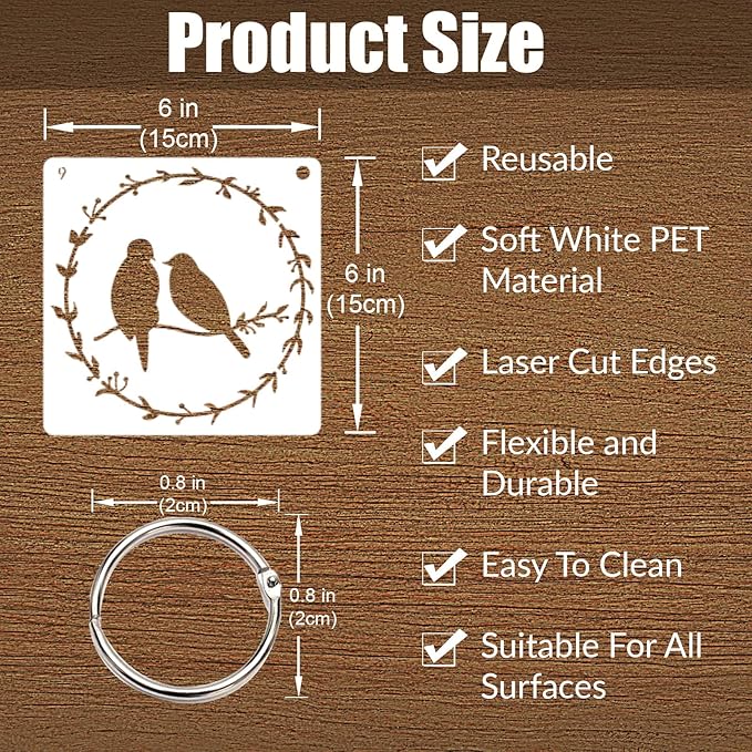Bird Stencils 16 Pieces for Painting Tree Branch Vine, Reusable DIY Drawing Template for Painting on Wood Burning Art Craft Canvas Furniture Wall Decor