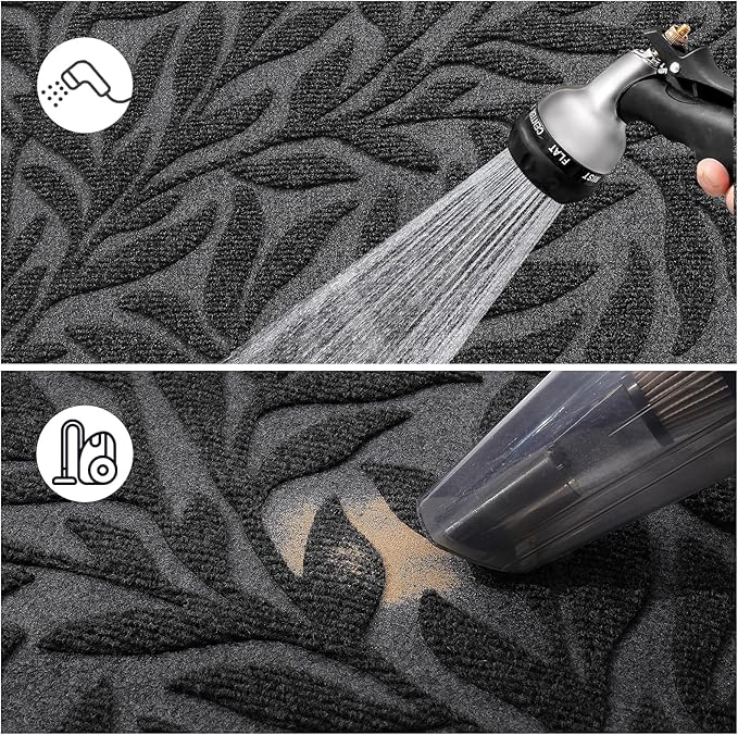 Smiry Front Door Mat Indoor Outdoor Entrance, Heavy Duty Natural Rubber, Trap Dirt and Moisture, Non-Slip Doormats, Low Profile, Easy Clean Patio Porch Entryway Mat, 59x23, Black