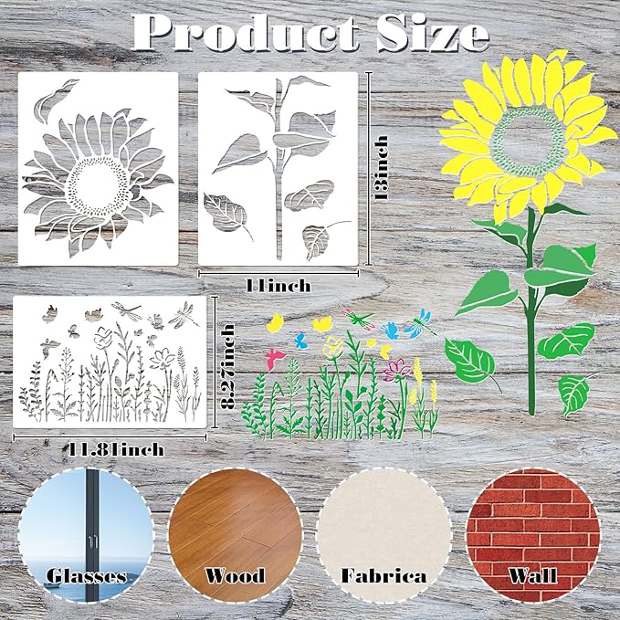 Zeyune 20 Pcs Large Fence Flower Stencils for Walls Painting 11x 13, 12 x 8 Inch Reusable Plastic Spring Floral Stencils for Crafts Outdoors Garden Walls Lace Crafts for DIY Wall Home Furniture Art