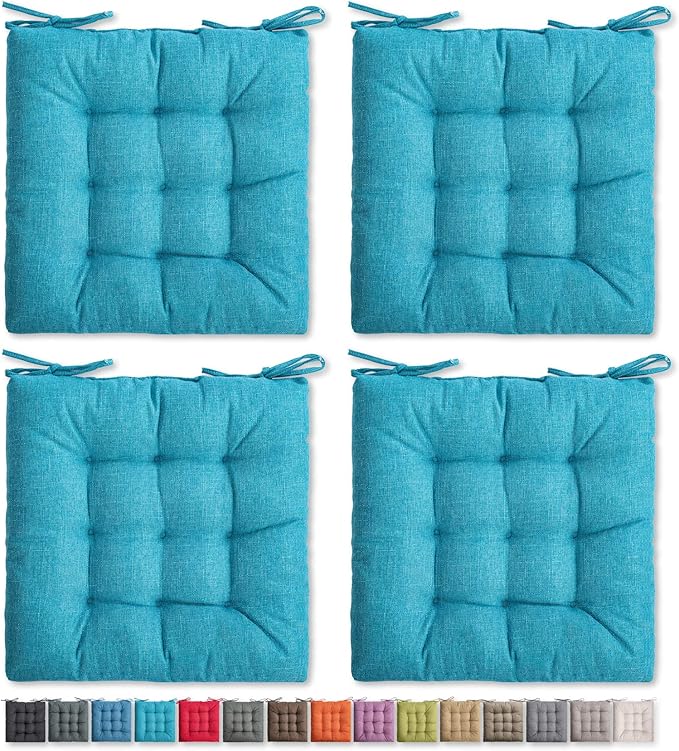 SQUARE MOON 4 Pack Chair Cushions, Seat Cushions, Chair Pads, Chair Mat for Indoor, Outdoor Dining Chair, Kitchen Chairs, Dining Room Chairs (16" × 16" × 4 Pack, Light Blue)