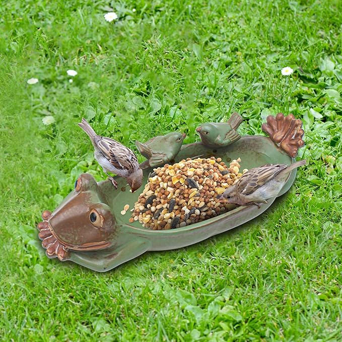 Birdbath Bowl Only, Ceramic Ground Level Bird Baths for Outdoors, Frog Bird Feeder, Water Bowl, Food Holder for Wildlife Garden Stone Terrace Balcony Lawn Outside, Fruit Tray for Home Decoration