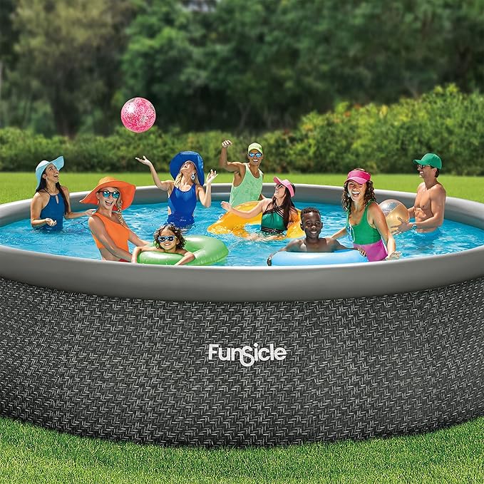 Funsicle Quickset 18ft x 48in Round Inflatable Above Ground Swimming Pool with Filter Pump – Easy Setup with Top Ring Design