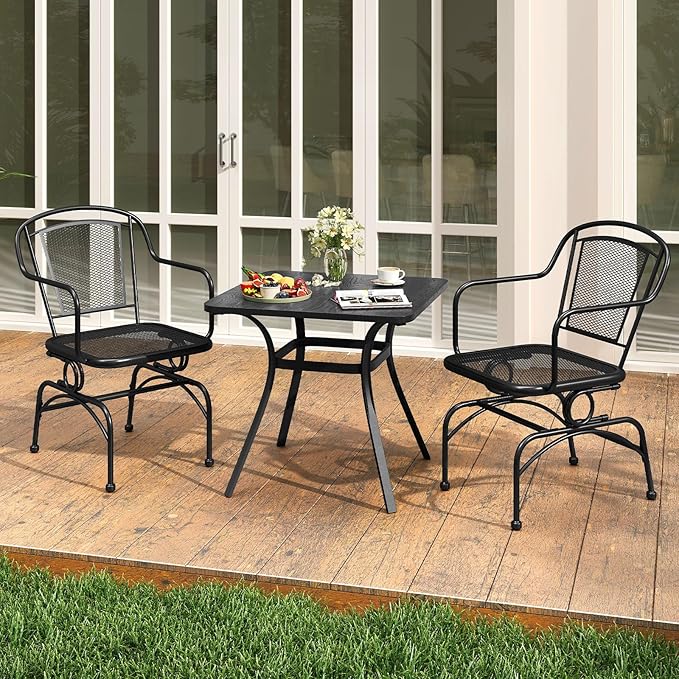 Tangkula Outdoor Rocking Chair Set of 4, Patio Rocker Chairs with Steady Rocking Function, Outdoor Dining Chairs with Metal Mesh Backrest & Seat, Armrest, Adjustable Foot Pads for Yard, Deck, Balcony
