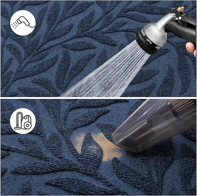 Smiry Front Door Mat Indoor Outdoor Entrance, Heavy Duty Natural Rubber, Trap Dirt and Moisture, Non-Slip Doormats, Low Profile, Easy Clean Patio Porch Entryway Mat, 29.5x17, Ocean Blue