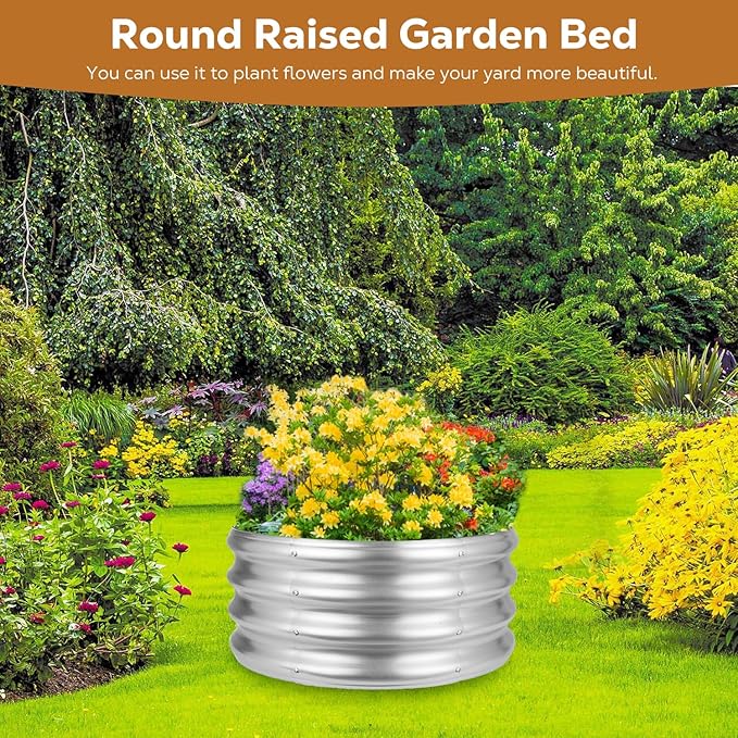 24 Inch Round Galvanized Fire Pit Ring, Silver Round Galvanized Fire Ring, 2 Feet Diameter Fire Pit, Outdoor Pits for Backyard, Camping, Bonfire