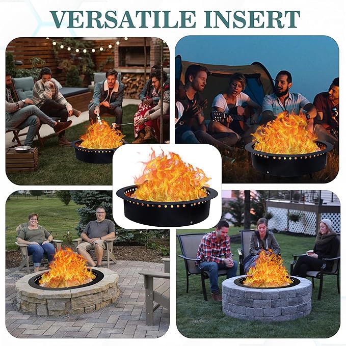 FEBTECH Smokeless Fire Pit Insert - 42" OD X 36" ID Round Foldable Fire Pit Ring with Air Vents & Coller Support - DIY Fire Ring in or Above Ground for Garden Outdoor Bonfire Camping Accessories