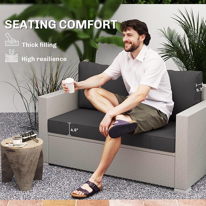 Outsunny 2 Seat Patio Furniture Cushions, 46x26x5 in, Thick Outdoor Loveseat Cushion Set with Removable Cover, Fade-Resistant Replacement Cushions for Outdoor Furniture, Couch, Bench, Swing, Black