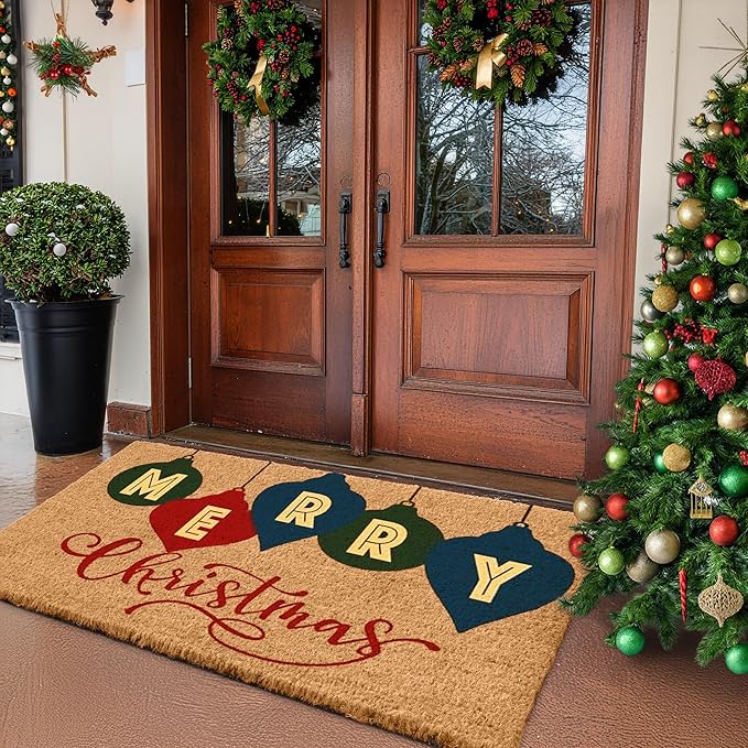 LuxUrux Extra Large Christmas Door Mat 3x5 Feet – Merry Christmas Coir Doormat for Front Porch – Durable Outdoor Christmas Rug with Non-Slip Back – Christmas Welcome Mat Outdoor Décor