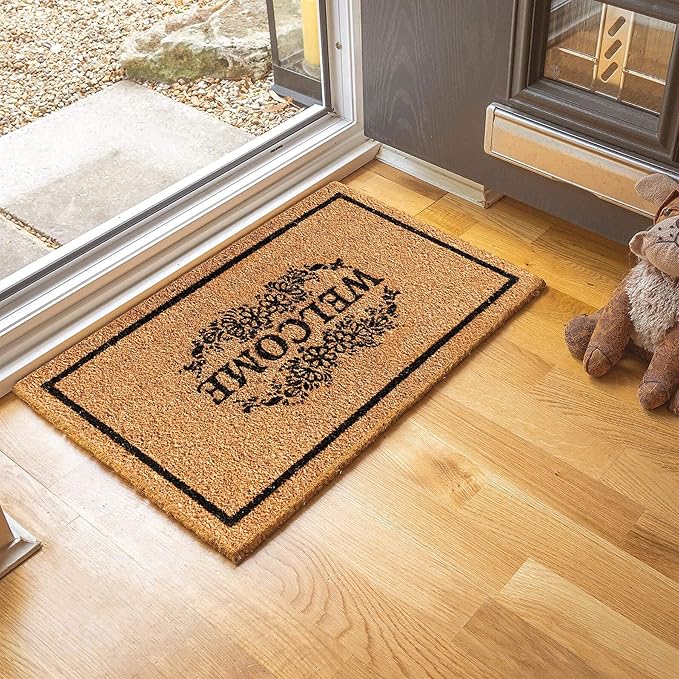 LuxUrux Welcome Mat Outdoor Doormat, with Heavy-Duty PVC Backing - Natural - Perfect Color/Sizing for Outdoor/Indoor uses. (17 x 30, Natural Brown - Welcome)