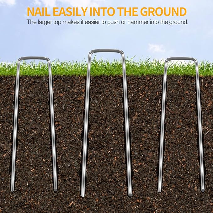 WAENLIR 6 inch 20 Pack Landscape Staples Galvanized Garden Stakes, Heavy Duty Ground Stakes Sod Pins for Securing Weed Fabric Barrier,Plant Cover, Artificial Turf,Dog Fence