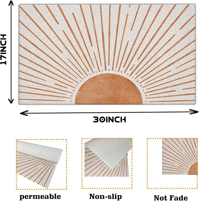 Nogrit Outdoor Mats for Front Door Boho Door Mat Sun Sunset Mid Century Modern Welcome Door Mat Outdoor Entrance 17x30, Welcome Front Doormat Porch Indoor Decorations