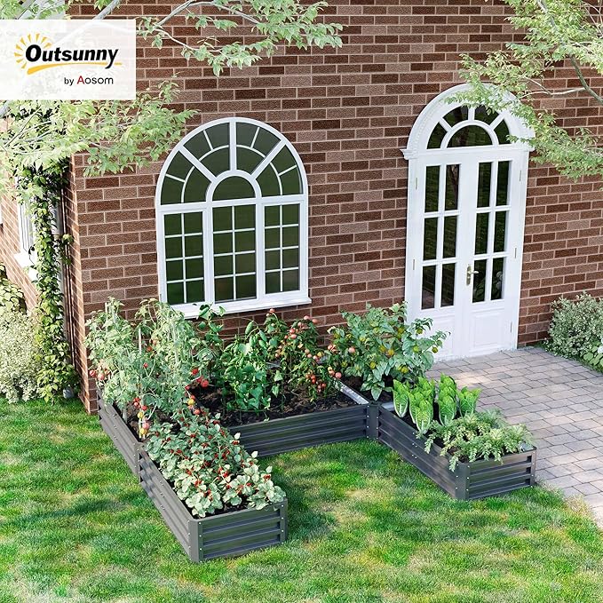 Outsunny 8 x 8' Raised Garden Bed Set, Large Steel Flower Planters for Outdoor Plants, Easy Assembly for Vegetables, Herbs, Gray