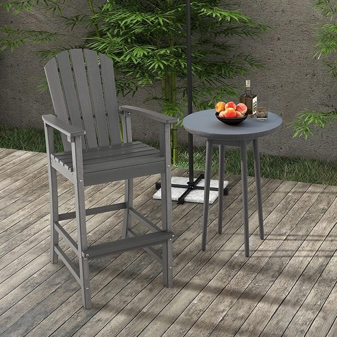 Giantex Outdoor HDPE Bar Stool, Tall Adirondack Chair with Armrests and Footrest, 30 Inches Counter Height Bar Stool for Garden, Backyard, Weather Resistance, Easy Maintenance (1, Gray)