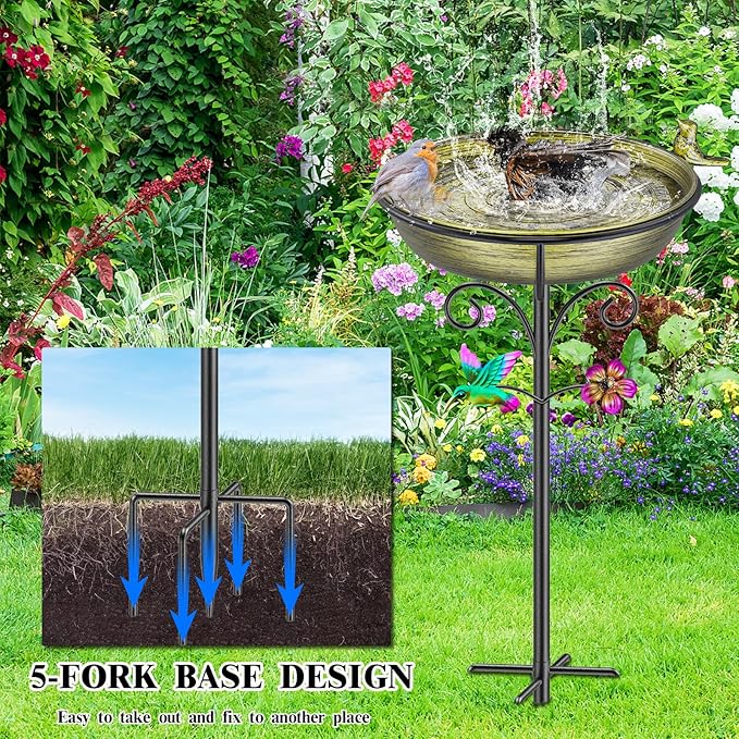 38.6in Bird Baths for Outdoors, Detachable Birdbaths for The Garden Clearance, Freestanding Bird Baths for Outdoors, Bird Bath Bowl Spa & Birdfeeder with Metal Stake Stand (Retro Gold)