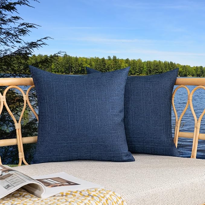 Kevin Textile Pack of 2 Outdoor Waterproof Pillow Covers Throw Pillow Covers Decorative Pillowcases Classic Checkered Pillow Cases for Sofa Couch Patio Garden 24x24 Inch Blue