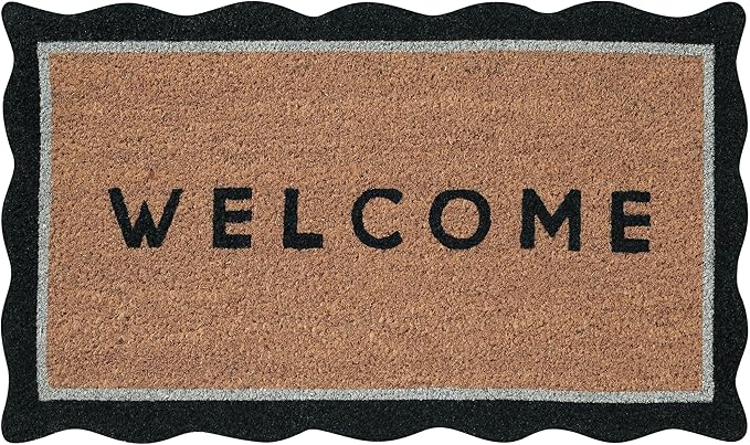 Folkulture Welcome Matt Outdoor | 16 x 28 Door Mats for Front Door Mat Outside Entrance | Eco Friendly | Welcome-Mats Cute | Scalloped Coir Door Mats | Outdoor Decor for Home | Durable & Anti Slip