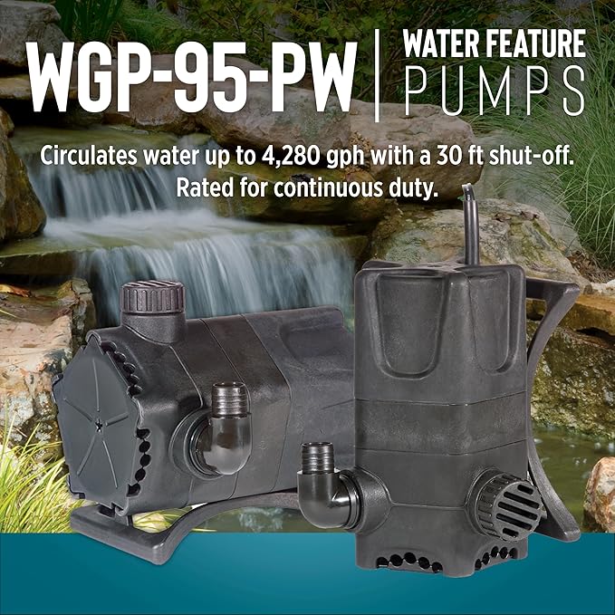 Little Giant WGP-95-PW 115 Volt, 4280 GPH Dual Discharge Direct Drive Submersible Waterfall and Pond Pump, Black, 566407
