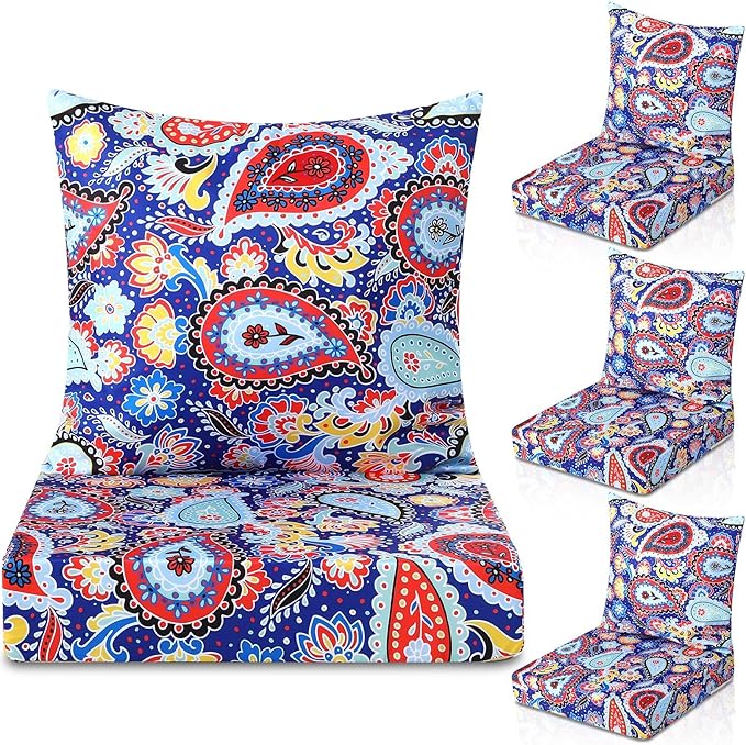 Hoteam 4 Set Outdoor Chair Patio Cushions Deep Seat Waterproof Chair Cushions 20 x 20 Inch for Patio Furniture Set Replacement Removable Seat and Back(Paisley)