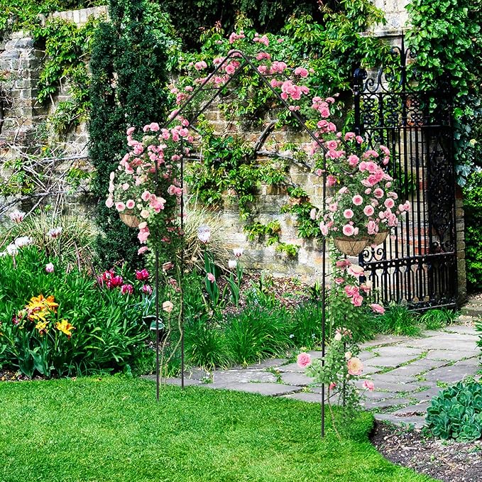Heavy Duty Garden Arch Trellis for Climbing Plants Outdoor Garden Arbor Arches Flower Arch Arched Trellis for Raised Plant Support, Metal Arch Backdrop Stand for Wedding Party Christmas Decoration