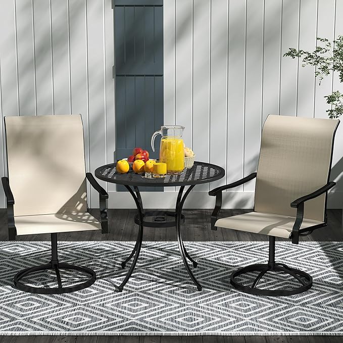 Outsunny Outdoor Patio Swivel Chairs Set of 2, High Back Patio Dining Chairs with All-Weather Mesh Fabric and Metal Frame for Backyard, Lawn, Porch or Garden, Beige