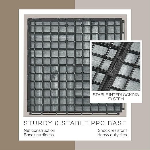 Deck Tiles, Patio Flooring - Outdoor Waterproof Acacia Wood Tiles for All Weather Use - Balcony, Backyard, Indoor & Outdoor (Grey Crossed Pattern, 30 Pcs - 30 Square Ft)