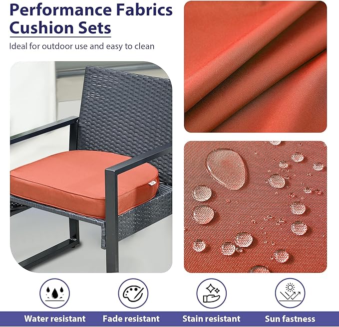 Outdoor Chair Cushions Set of 4 -Waterproof Outdoor Seat Cushions for Patio Furniture, Patio Chair Cushion with Handle and Ties, Round Out Door Chair Pads,18.5" x 16" x 3", Spice