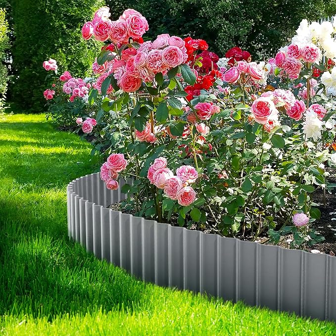 Corrugated Metal Garden Edging 4" x 10Ft, Landscape Edging Border for Lawn, Flower Bed, Garden Fence, Paver Edging (Light Gray)