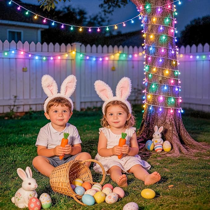 JMEXSUSS 100 LED Connectable Globe String Lights Indoor, 33ft Multicolor Fairy Lights Plug in with Remote, 8 Modes Pastel Lights for Easter Bedroom Tree Room Party Decoration