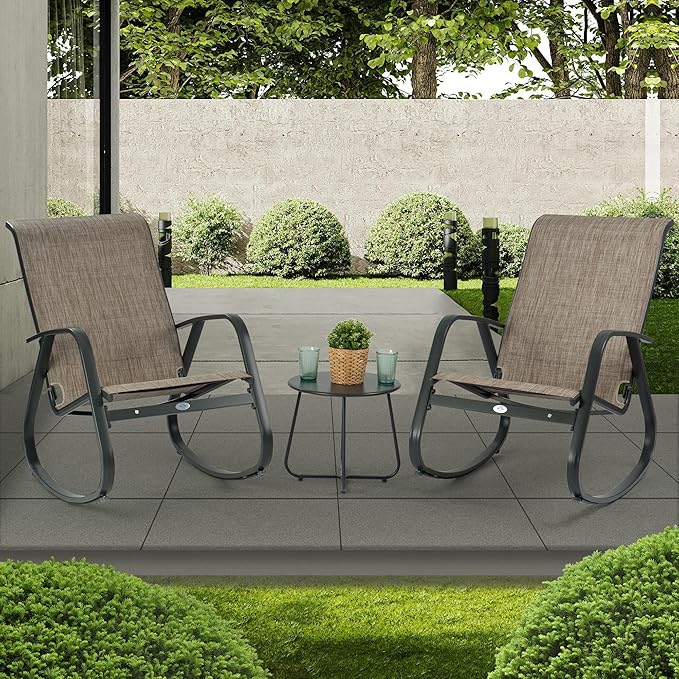 Kozyard Patio Rocking Chair Set of 3, Outdoor Contemporary Patio Rocking Sling Chair with Breathable Mesh Fabric Seat, Powder Coated Aluminum Frame for Patio, Porch, Yard, Garden