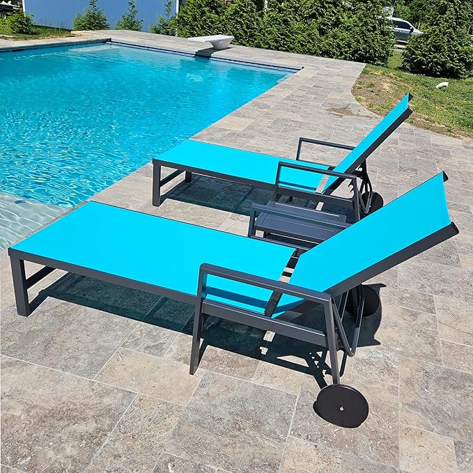 PURPLE LEAF Patio Chaise Lounge 4 Pieces Aluminum Recliner Chair with Wheels and Armrests Lounger for Deck Pool Turquoise Blue Outdoor Lounge Chair