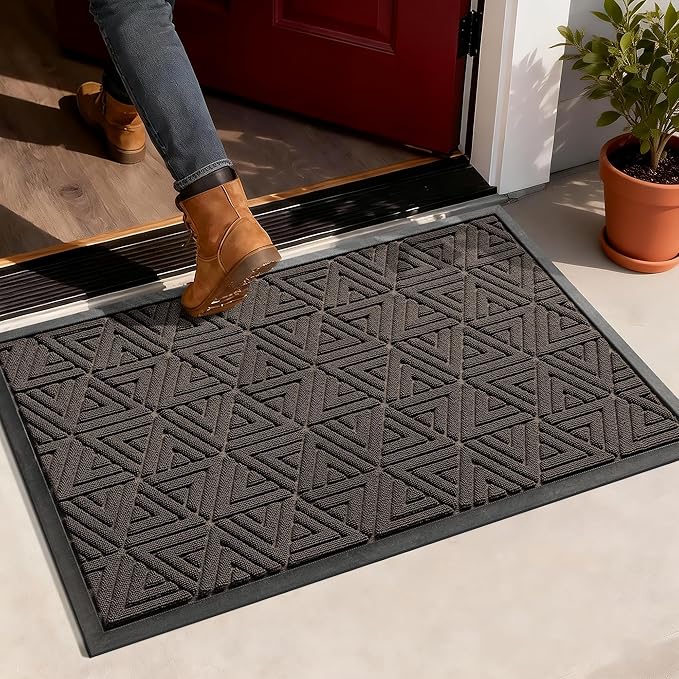 Yimobra Outdoor Mats for Front Door 29.5x17, Stops Mud & Dirt at Entrance, Fits Garage & Patio, All-Weather Waterproof Non Slip Outdoor Indoor Welcome Mat, Brown
