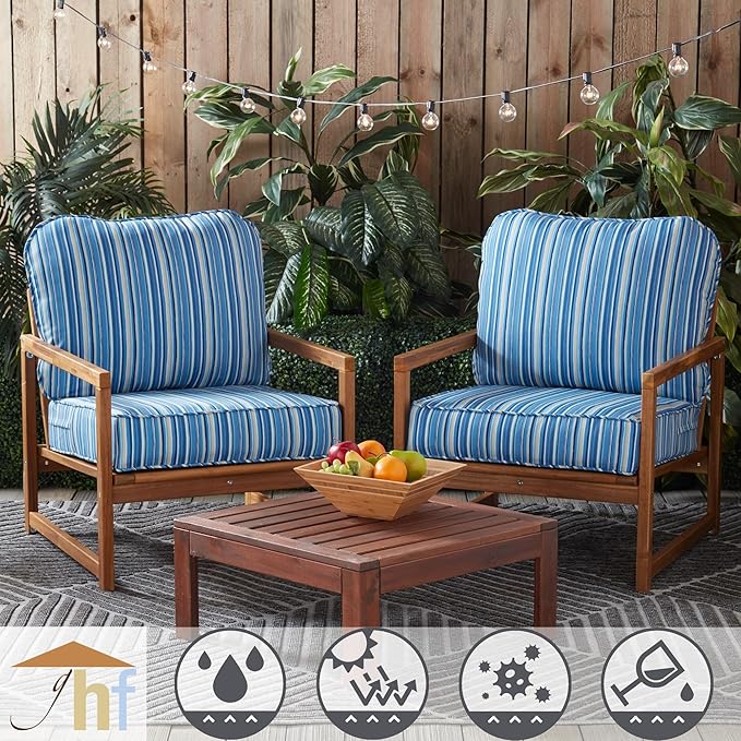 Greendale Home Fashions Outdoor Reversible 2-Piece Deep Seat Cushion Set, Steel Blue Stripe