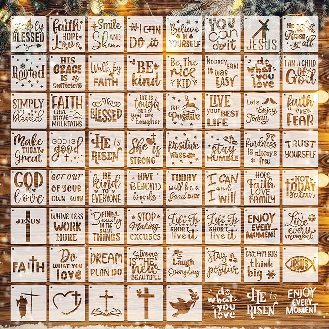 Marspark 66 Pcs Spring Easter Small Stencils for Crafts Reusable 3 Inch Stencils for Painting on Wood DIY Craft Paint Template for Wall Home Decor Card Rock Canvas Drawing Holiday (Bible Words)