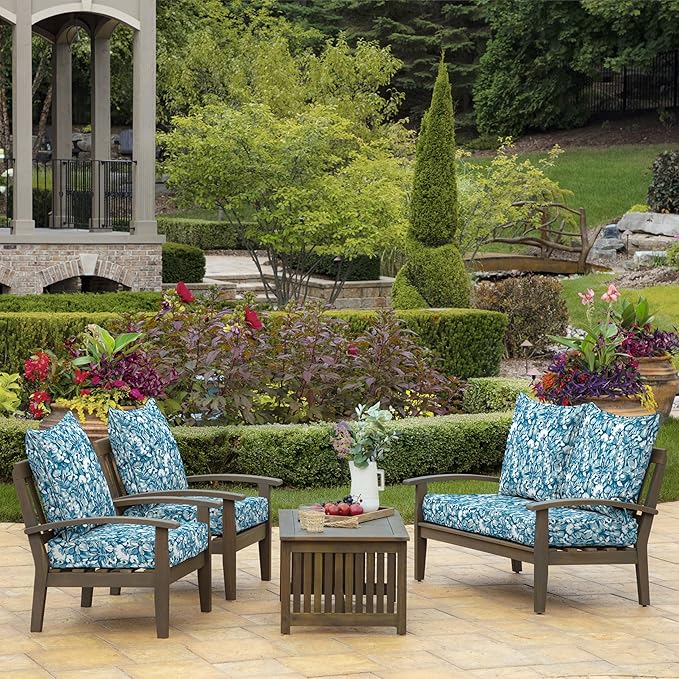 Arden Outdoor Deep Seat Cushion Set, 24 in x 24 in, Patio Cushion for Chair, Sofa, and Couch Aqua Blue Fusion Floral