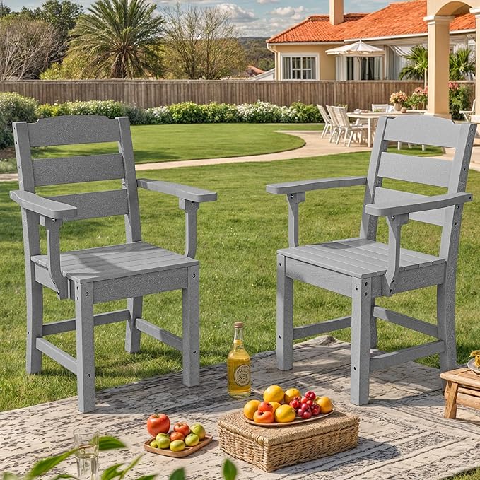 YITAHOME HDPE Chairs Set of 2, Sturdy Patio Chair w/Max Bearing 330 LBS, All-Weather Outdoor Patio Chairs for Terrace, Garden, Backyard, Poolside, White