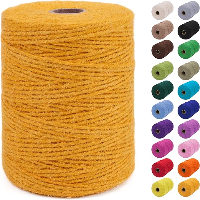 JeogYong 2mm Jute Twine String 656 Feet Natural Thick Garden Twine for Crafts, Hemp Twine for Outdoor, Gardening, Gift Wrapping, Plants, Packing Materials (Golden)