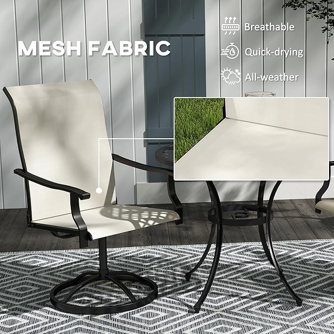 Outsunny Outdoor Patio Swivel Chairs Set of 2, High Back Patio Dining Chairs with All-Weather Mesh Fabric and Metal Frame for Backyard, Lawn, Porch or Garden, Beige