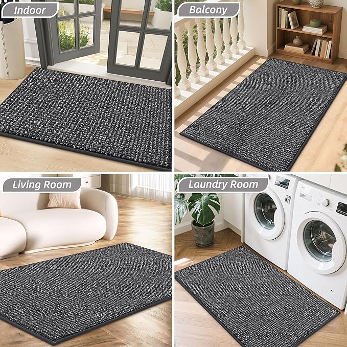 BEQHAUSE Dirt Trapper Door Mat 36" x 60", Non-Slip Washable Doormats Entrance Mat, Dirt Resistant and Absorbent Welcome Mat, Low Profile Floor Mats for Front Back Door and Entryway, Charcoal