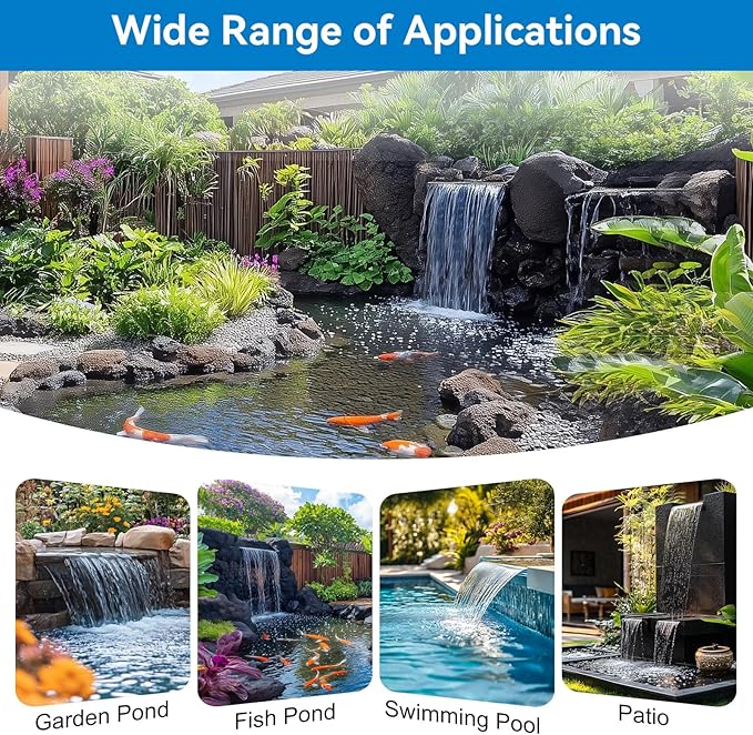 POPOSOAP Pond Waterfall Spillway with Pump Kit, 304 Stainless Steel Waterfall with Filtration & 660GPH Pond Pump & 9.8FT Tubing Outdoor Fountain Kit for Garden,Backyard Decor,13.4" H x 8"W-P432