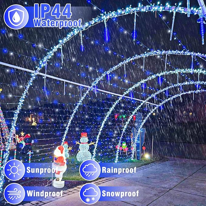 100FT 300 LED Outdoor String Lights, Connectable Christmas Lights Indoor Waterproof with 8 Modes, Plug in Twinkle Fairy Lights Clear Wire for Bedroom Home Wedding Patio Decorations, Blue and White