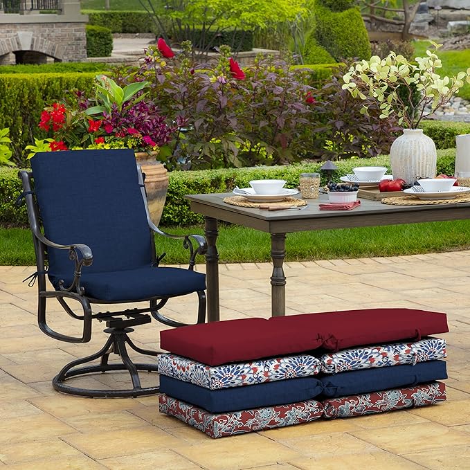 Arden Outdoor Patio Dining Chair Cushion, 20x44, Rain-Proof Seat Pad, Fade-Resistant Outdoor Cushion Sapphire Blue Leala