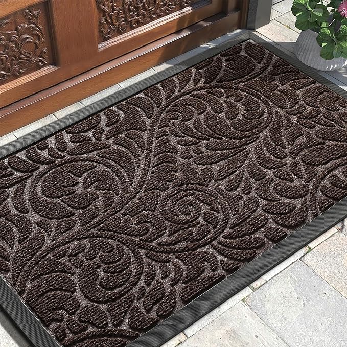 Yimobra Door Mat Outside Entrance 29.5x17, Waterproof Sturdy Outdoor Mats for Front Door, Heavy Duty Non-Slip Doormat for Garage Patio Entryway Indoor, Easy Clean, Coffee
