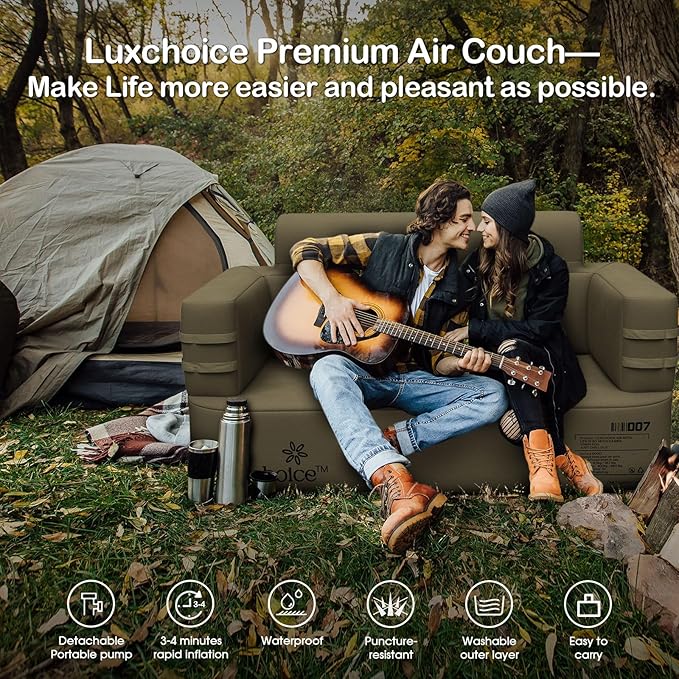 Inflatable Couch Multifunctional Durable Inflatable Sofa with Built in Pump Inflatable Furniture Portable Blow Up Couch for Camping Backyard Outdoor Glamping Inflatable Chair Movie Loveseat | Easy Inflation, Waterproof, Puncture Resistant, Heavy Duty, ...