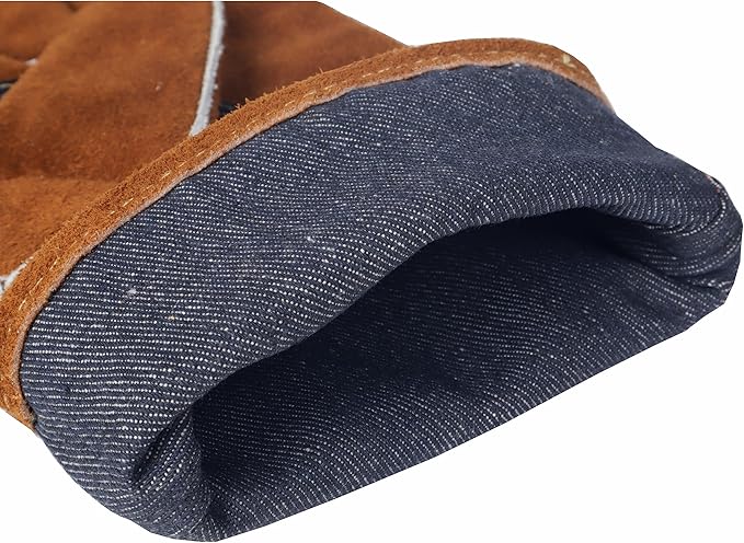 Leather Fireplace Gloves Heat Resistant for Mig,Tig welding,Stick,Forge,BBQ,Grill, Wood Stove,Fireproof Stitching