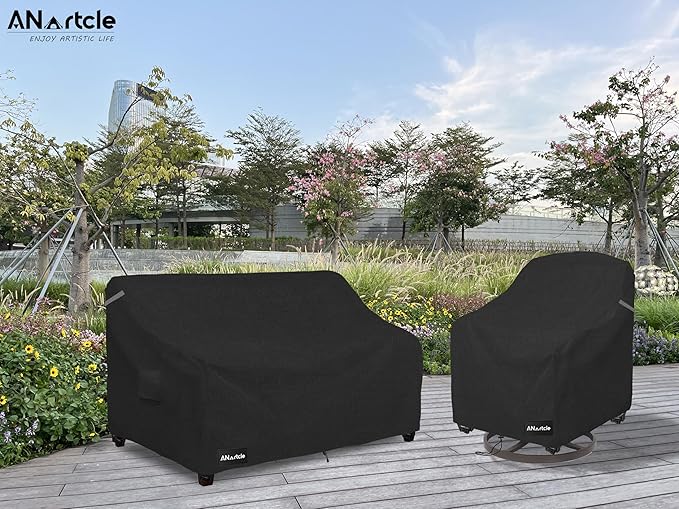 2-Seater Patio Loveseat Cover,58W x 32.5D x 31H Inches Outdoor Couch Cover,100% Waterproof Heavy Duty Patio Sofa Covers,Patio Furniture Covers,Black