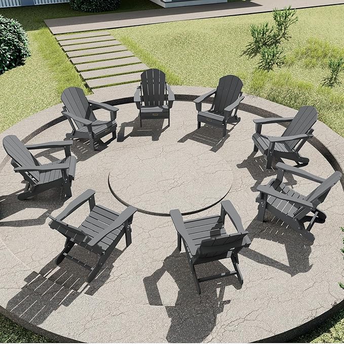 SERWALL Adirondack Chair Set of 8 for Patio Garden Outdoors Fire Pit- (Folding Gray)
